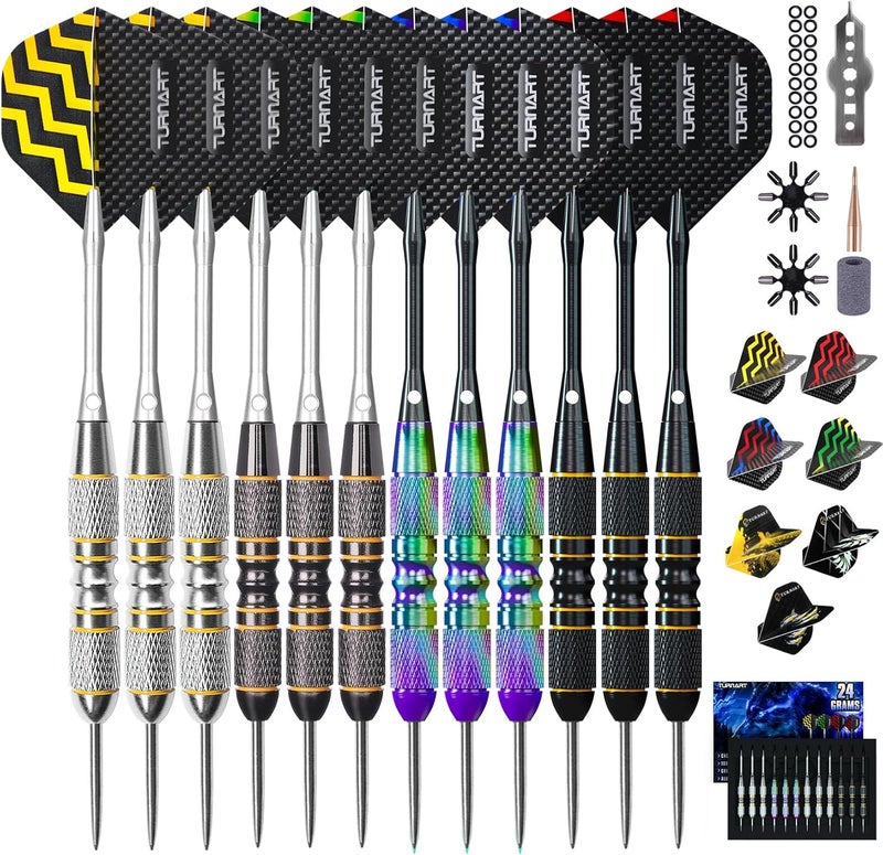 Turnart Darts Metal Tip Set - Steel Tip Darts Darts Set Professional Metal Darts 12 pcs 22/24 Grams Pro Dart Set with Stylish Case Aluminum Shafts Extra 9 Flights - Image 1